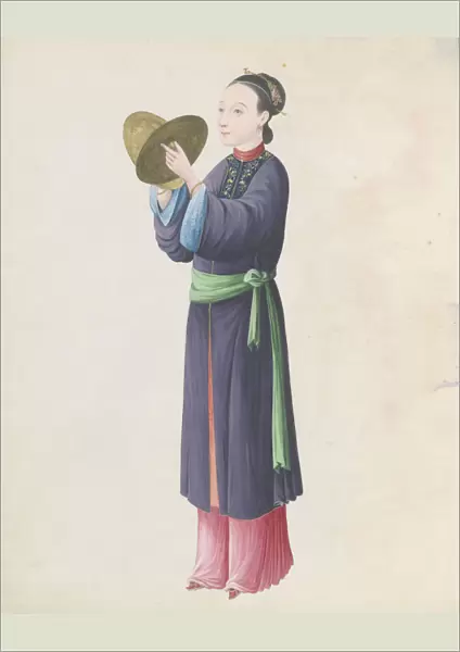 Watercolour of musician playing bo (tongbo), late 18th century. Creator: Unknown