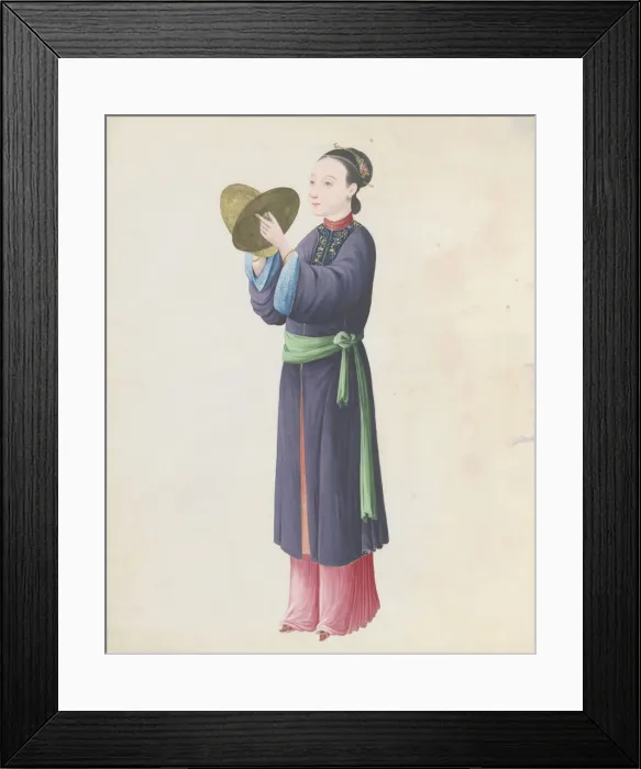 Framed Print : Watercolour of musician playing bo (tongbo), late 18th century. Creator: Unknown Framed Print : Watercolour of musician playing bo (tongbo), late 18th century. Creator: Unknown