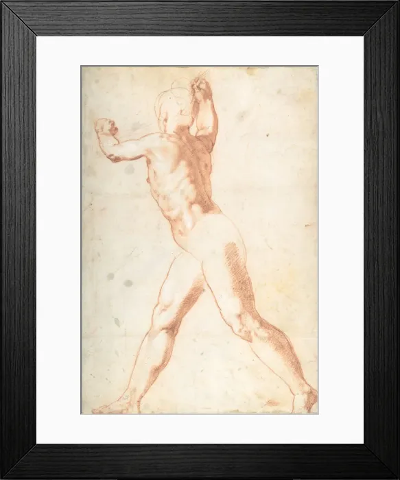 Framed Print : Standing Nude Man (recto); Three Studies of Soldiers (verso), 1550 Framed Print : Standing Nude Man (recto); Three Studies of Soldiers (verso), 1550