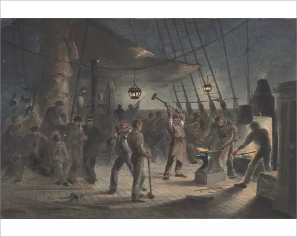 The Forge on Deck, Night of August 9th: Preparing the Iron Plating for Capstan, 1865-66