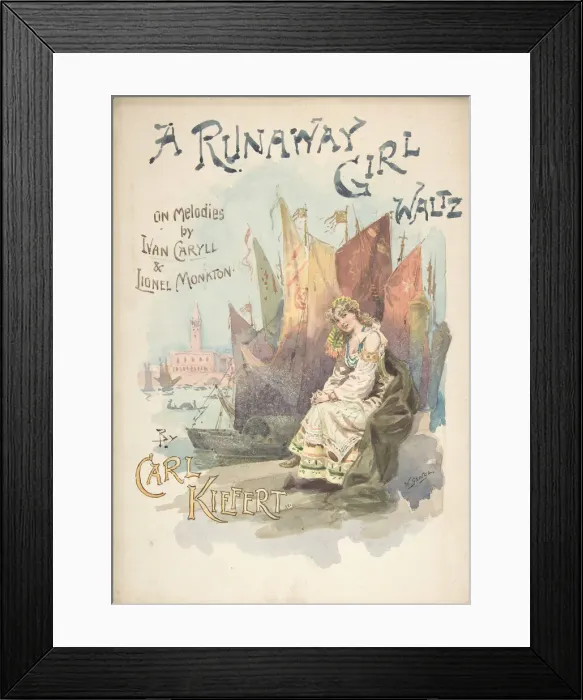 Framed Print : Design for music cover: A Runaway Girl Waltz, 1898. Creator: W. George Framed Print : Design for music cover: A Runaway Girl Waltz, 1898. Creator: W. George