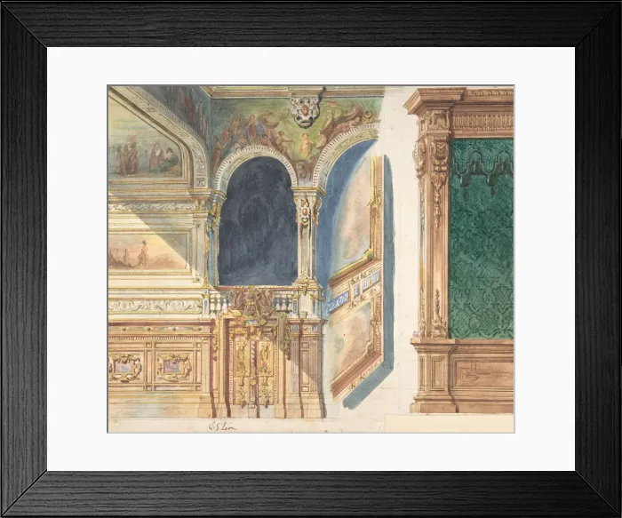 Framed Print : Design for an Interior, possibly a Theater, ca. 1860-80. Creator: V. S. Leon Framed Print : Design for an Interior, possibly a Theater, ca. 1860-80. Creator: V. S. Leon