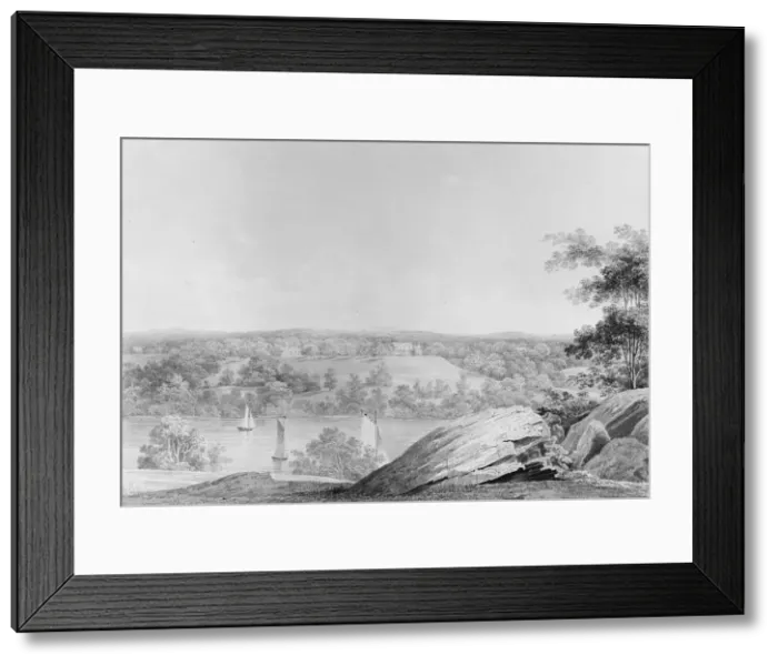 Framed Print : View of the David Hosack Estate at Hyde Park, New York, from Western Bank... ca. 1832 Framed Print : View of the David Hosack Estate at Hyde Park, New York, from Western Bank... ca. 1832