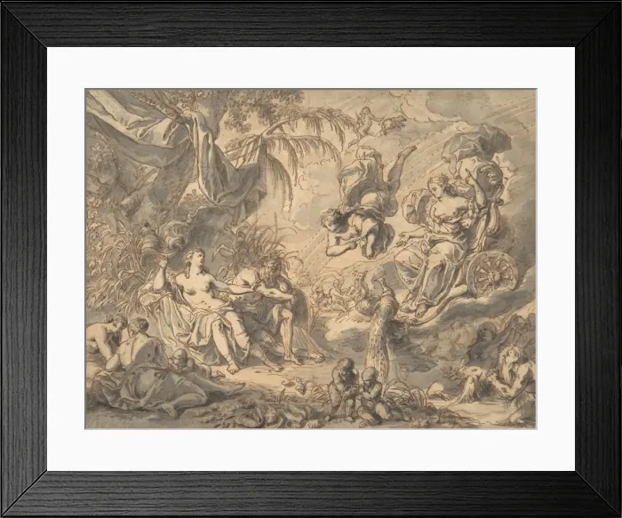 Framed Print : Juno on Her Chariot VIsiting a Young Woman and a Rivergod, late 17th-mid 18th century