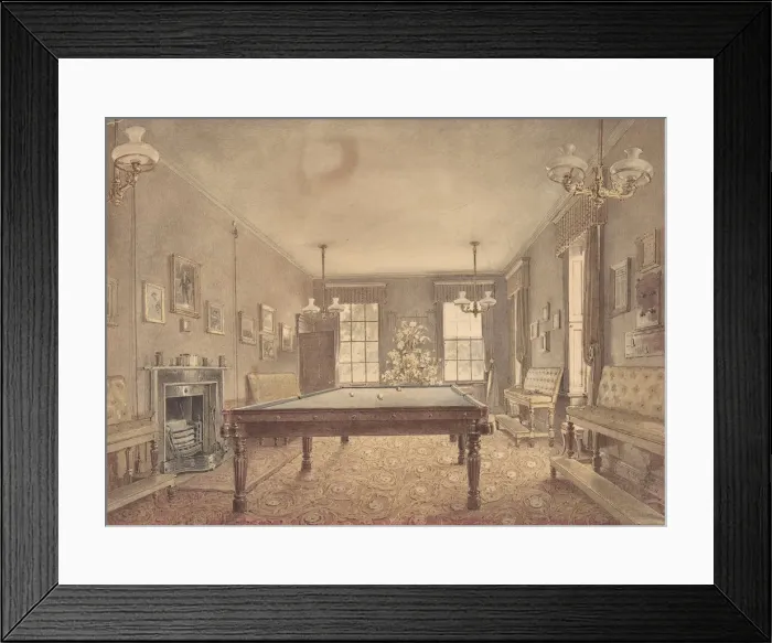 Framed Print : Interior of the billiard room at Lupton House, Devonshire, designed by George... 1838 Framed Print : Interior of the billiard room at Lupton House, Devonshire, designed by George... 1838