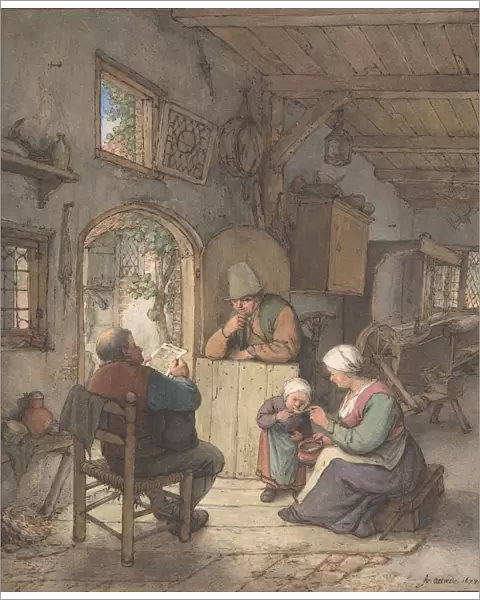 Reading the News at the Weavers Cottage, 1673. Creator: Adriaen van Ostade