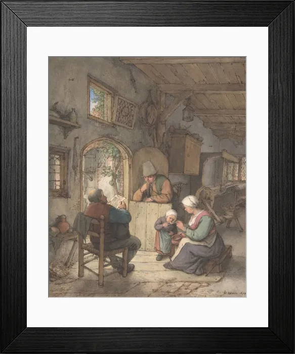 Framed Print : Reading the News at the Weavers Cottage, 1673. Creator: Adriaen van Ostade Framed Print : Reading the News at the Weavers Cottage, 1673. Creator: Adriaen van Ostade