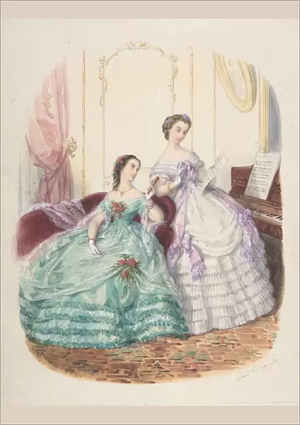 Fashion Study: Two Women in Evening Dress, ca. 1860. Creator: Adele-Anais Colin