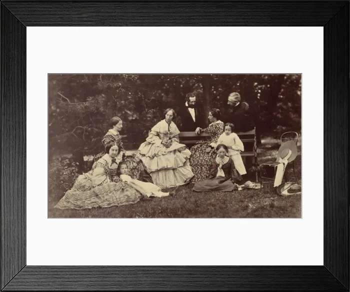 Framed Print : [Group Portrait of Four Women, Two Men and Three Children in a Garden], 1850s-60s
