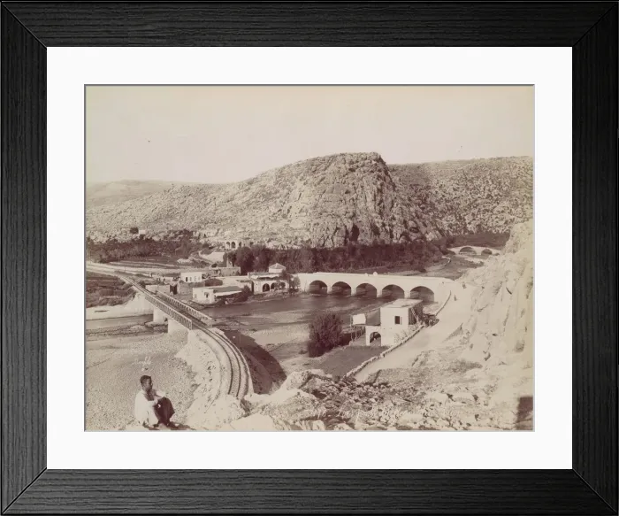 Framed Print : Les ponts du fleurs [fleuve] du chien, ca. 1880. Creator: Felix Bonfils