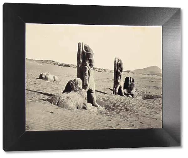Colossi and Sphynx at Wady Saboua, 1857. Creator: Francis Frith
