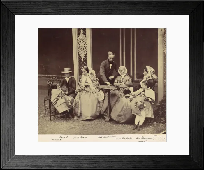 Framed Print : [Group Portrait of Five Adults and Two Children in a Garden], 1850s-60s. Creator: Franz Antoine
