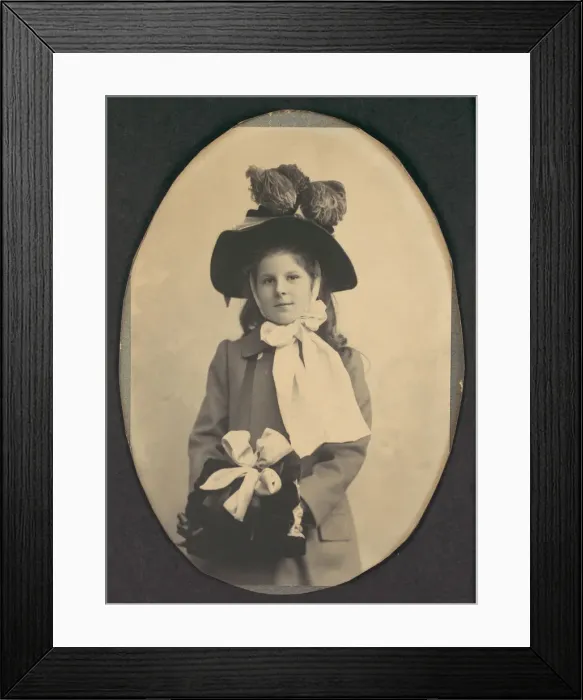 Framed Print : [Girl in Walking Costume with Hat and Muff], 1890s. Creator: Frederick Gutekunst