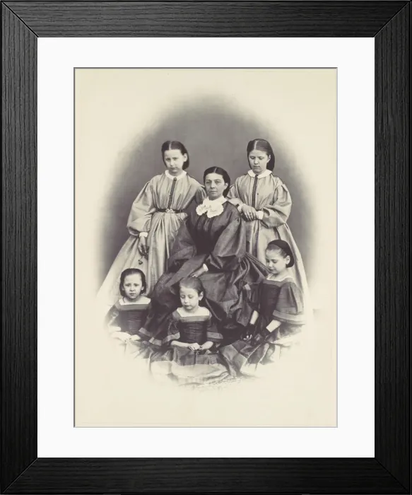 Framed Print : [Portrait of a Seated Woman Surrounded by Five Girls, Seated and Standing], 1850s-60s