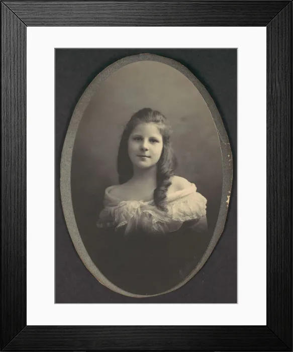 Framed Print : [Girl with White Off-the-Shoulder Dress], 1890s. Creator: Frederick Gutekunst