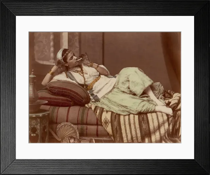 Framed Print : Reclining Woman Smoking, 1870-90. Creator: Unknown Framed Print : Reclining Woman Smoking, 1870-90. Creator: Unknown