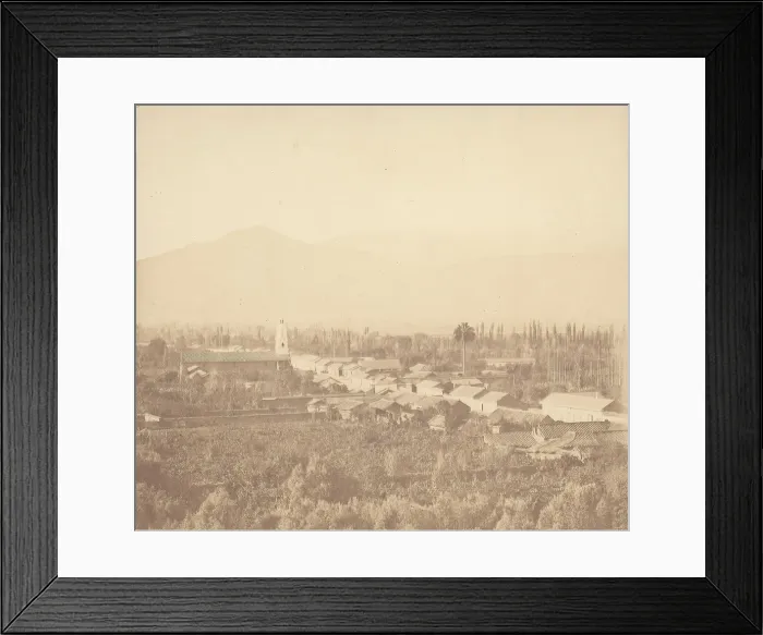 Framed Print : Town on Plain with Mountain in Background, 1860s. Creator: Unknown Framed Print : Town on Plain with Mountain in Background, 1860s. Creator: Unknown