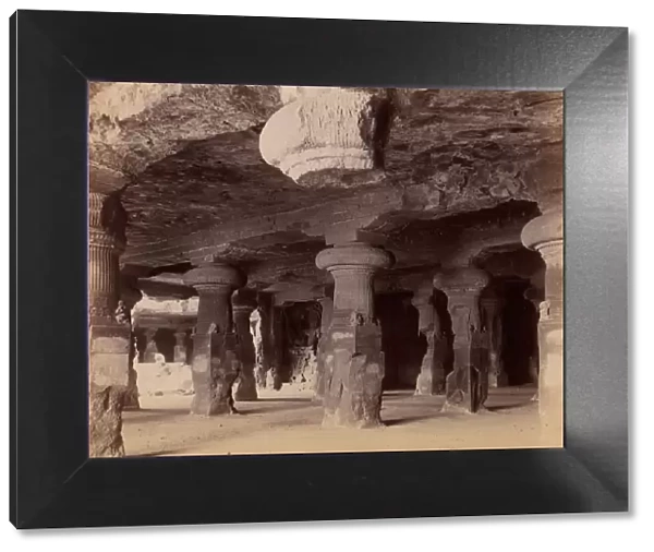 Pillars in the Monolithic Temple at Elephanta, Near Bombay, 1860s-70s. Creator: Unknown