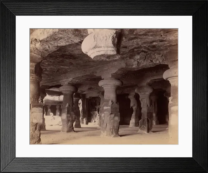 Framed Print : Pillars in the Monolithic Temple at Elephanta, Near Bombay, 1860s-70s. Creator: Unknown