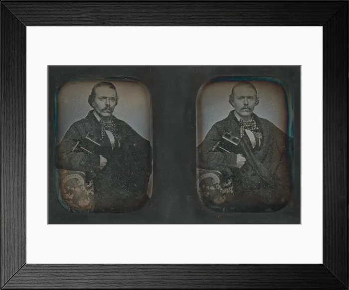 Framed Print : Stereoscopic Portrait of Man Holding Stereoscopic Viewer, 1840s-60s. Creator: Unknown Framed Print : Stereoscopic Portrait of Man Holding Stereoscopic Viewer, 1840s-60s. Creator: Unknown