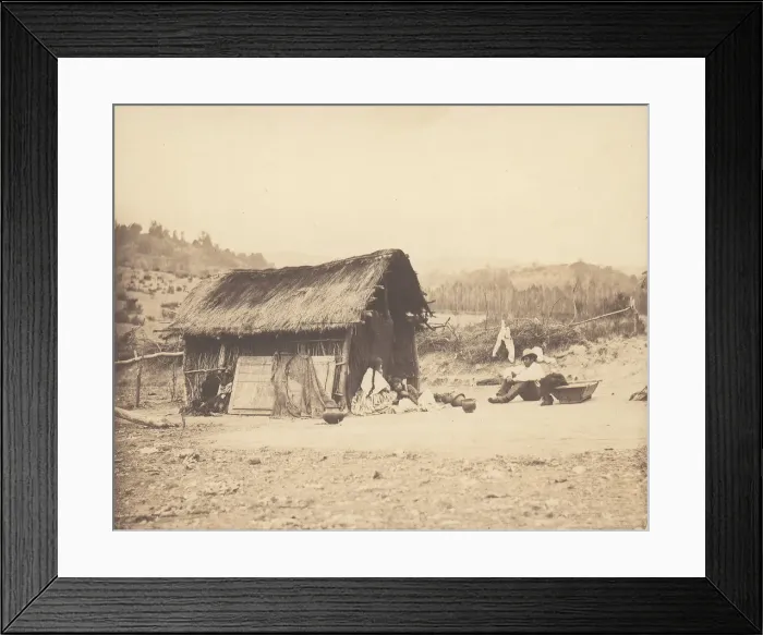 Framed Print : Family Seated by Thatched Hut, South America, 1850s. Creator: Unknown Framed Print : Family Seated by Thatched Hut, South America, 1850s. Creator: Unknown