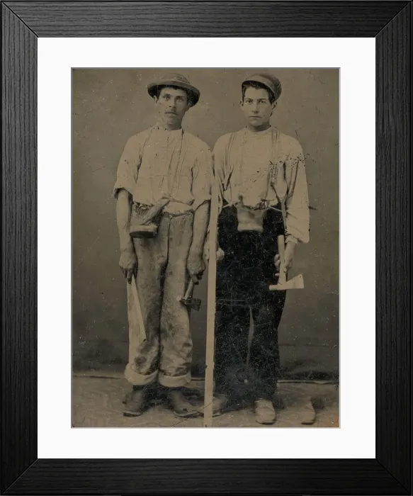 Framed Print : Two Young Workmen with Hatchets, 1860s-70s. Creator: Unknown Framed Print : Two Young Workmen with Hatchets, 1860s-70s. Creator: Unknown