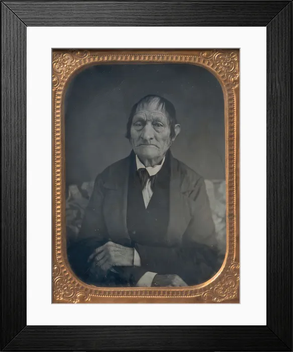 Framed Print : Seated Elderly Man with Arms Crossed, 1850s. Creator: Unknown Framed Print : Seated Elderly Man with Arms Crossed, 1850s. Creator: Unknown