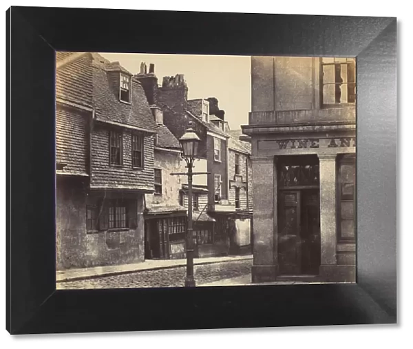 Street with Lamp Post and Wine Shop, 1850s. Creator: Unknown
