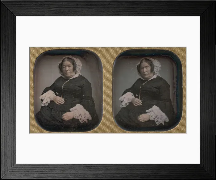 Framed Print : Older Woman Wearing Flowered Bonnet, 1850s. Creator: Unknown Framed Print : Older Woman Wearing Flowered Bonnet, 1850s. Creator: Unknown