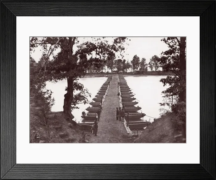 Framed Print : Pontoon Bridge at Deep Bottom, James River, 1864. Creator: Andrew Joseph Russell Framed Print : Pontoon Bridge at Deep Bottom, James River, 1864. Creator: Andrew Joseph Russell