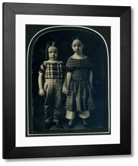 Framed Print : [Boy and Girl Holding Hands], ca. 1850. Creator: Bennet