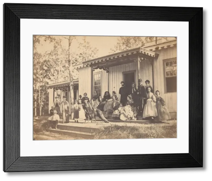 Framed Print : Group on Porch, 1860s. Creator: Egbert Guy Fowx Framed Print : Group on Porch, 1860s. Creator: Egbert Guy Fowx