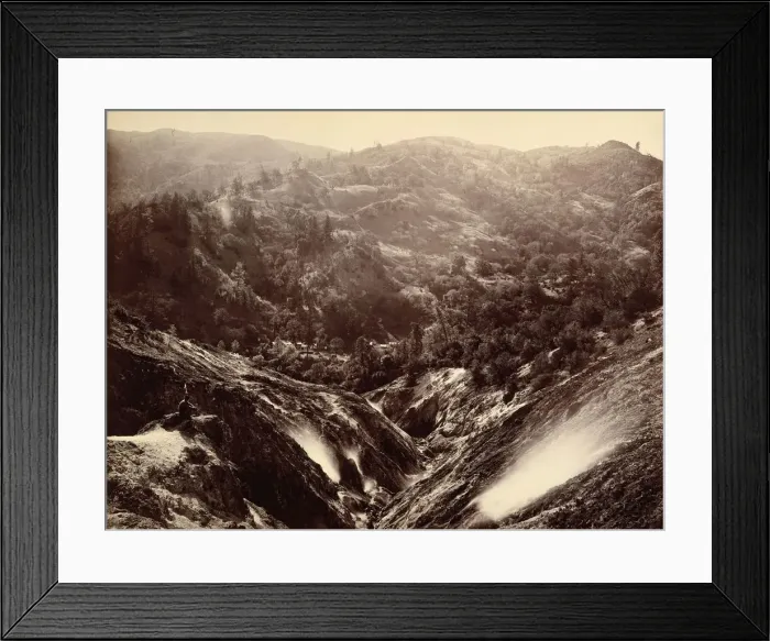 Framed Print : Devil's Canyon, Geysers, Looking Down, 1868-70. Creator: Carleton Emmons Watkins Framed Print : Devil's Canyon, Geysers, Looking Down, 1868-70. Creator: Carleton Emmons Watkins