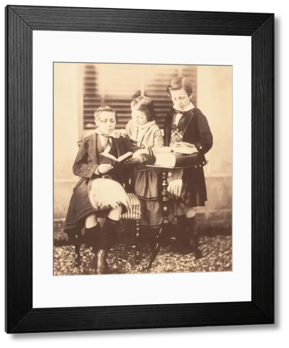 Framed Print : Colin and Horatio Ross Reading with Jessie Macrae, ca. 1858. Creator: Horatio Ross Framed Print : Colin and Horatio Ross Reading with Jessie Macrae, ca. 1858. Creator: Horatio Ross
