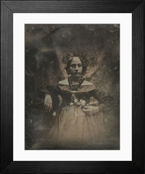 Framed Print : Young woman holding a flower, ca. 1842. Creator: Joseph Philibert Girault De Prangey Framed Print : Young woman holding a flower, ca. 1842. Creator: Joseph Philibert Girault De Prangey