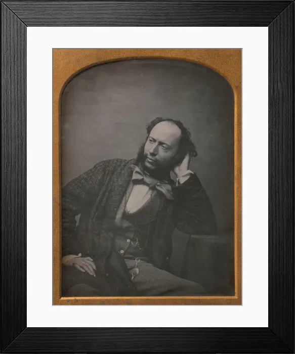 Framed Print : Seated Middle-aged Man in Bow Tie and Jacket, 1850s. Creator: John Watkins Framed Print : Seated Middle-aged Man in Bow Tie and Jacket, 1850s. Creator: John Watkins