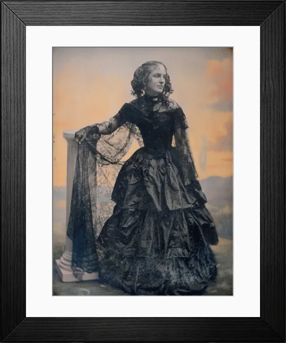 Framed Print : Woman in Black Taffeta Dress and Lace Shawl, ca. 1850. Creators: Josiah Johnson Hawes Framed Print : Woman in Black Taffeta Dress and Lace Shawl, ca. 1850. Creators: Josiah Johnson Hawes