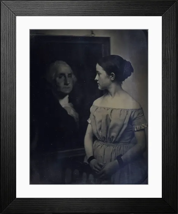 Framed Print : Girl with Portrait of George Washington, ca. 1850. Creators: Josiah Johnson Hawes Framed Print : Girl with Portrait of George Washington, ca. 1850. Creators: Josiah Johnson Hawes
