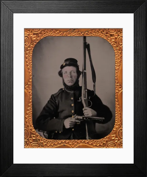 Framed Print : Union Private with Musket and Pistol, 1861-65. Creator: Unknown Framed Print : Union Private with Musket and Pistol, 1861-65. Creator: Unknown