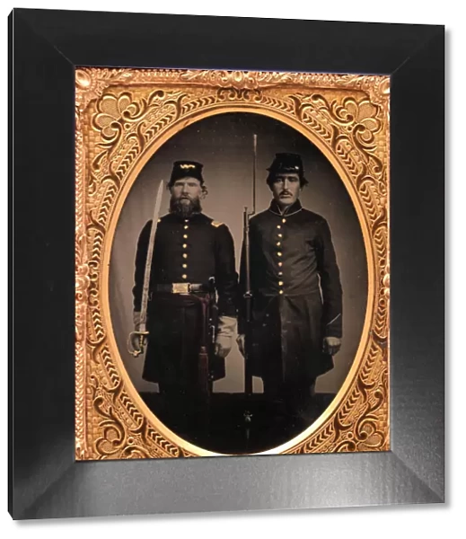 Union Officer and Private, Standing at Attention, with Sword and Rifle with Fixed Bayo