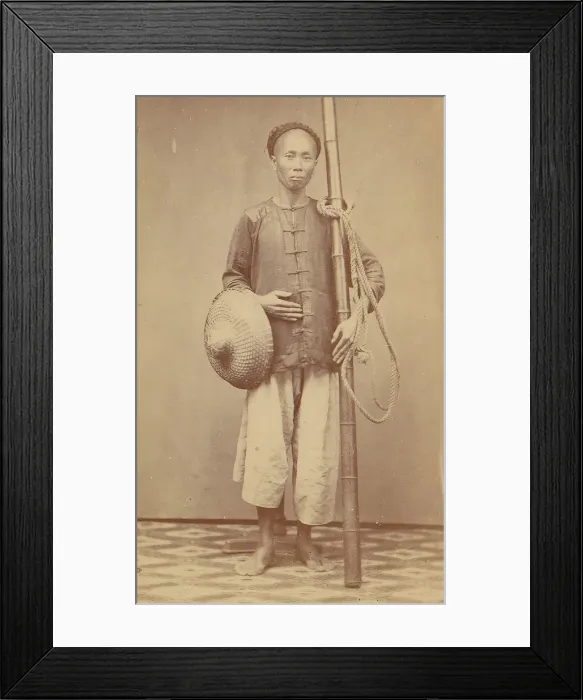 Framed Print : Man with Bamboo Pole, 1870s. Creator: Unknown Framed Print : Man with Bamboo Pole, 1870s. Creator: Unknown