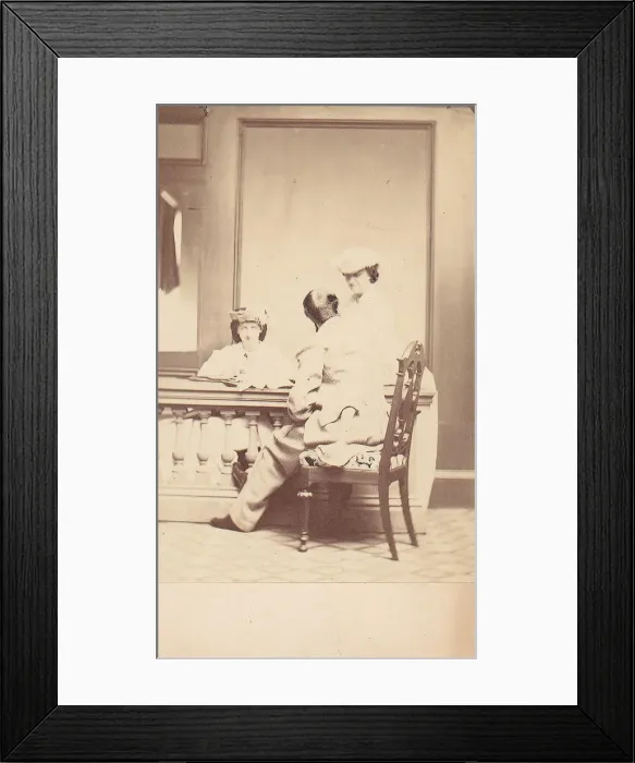 Framed Print : Man, Seen from the Back, Conversing with Two Woman, 1860s. Creator: Unknown Framed Print : Man, Seen from the Back, Conversing with Two Woman, 1860s. Creator: Unknown