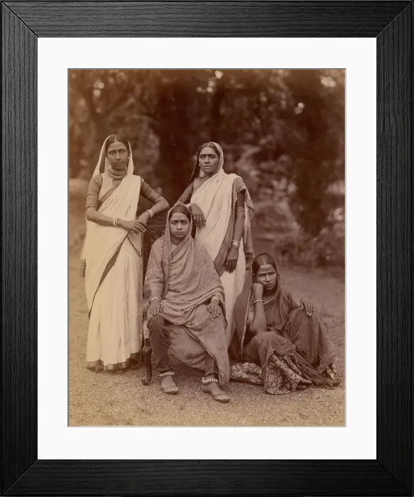 Framed Print : Four Hindu Women, One Seated in a Chair, Outdoors, 1860s-70s. Creator: Unknown Framed Print : Four Hindu Women, One Seated in a Chair, Outdoors, 1860s-70s. Creator: Unknown