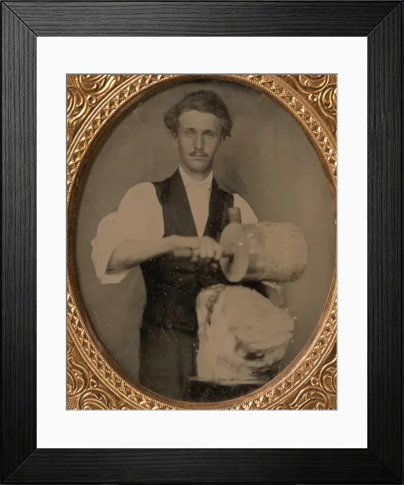 Framed Print : Man Riving Wood with Froe and Club, 1860s. Creator: Unknown Framed Print : Man Riving Wood with Froe and Club, 1860s. Creator: Unknown