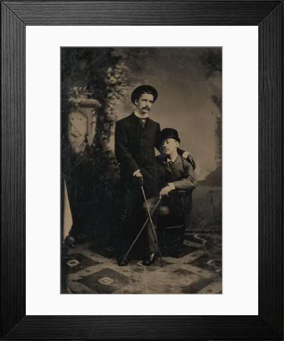 Framed Print : Two Young Men Crossing Their Walking Sticks, 1880s. Creator: Unknown Framed Print : Two Young Men Crossing Their Walking Sticks, 1880s. Creator: Unknown