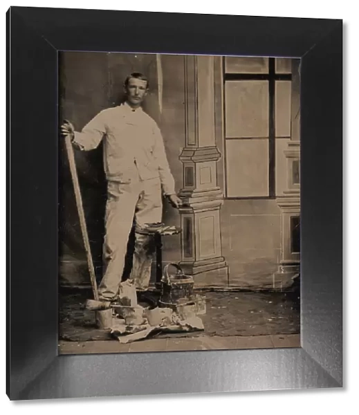 [Painter, Standing in Front of a Painted Window Backdrop, with Brushes, Bucket, and P