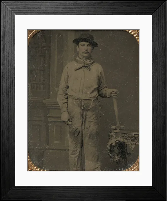Framed Print : Workman Holding a Wrench and Hammer, 1860s. Creator: Unknown Framed Print : Workman Holding a Wrench and Hammer, 1860s. Creator: Unknown