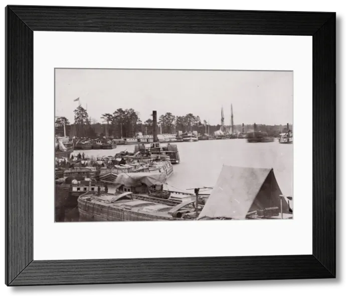 Framed Print : Quartermaster cargoes and transports, Pamunkey River, 1861-65. Creator: Tim O Sullivan Framed Print : Quartermaster cargoes and transports, Pamunkey River, 1861-65. Creator: Tim O Sullivan