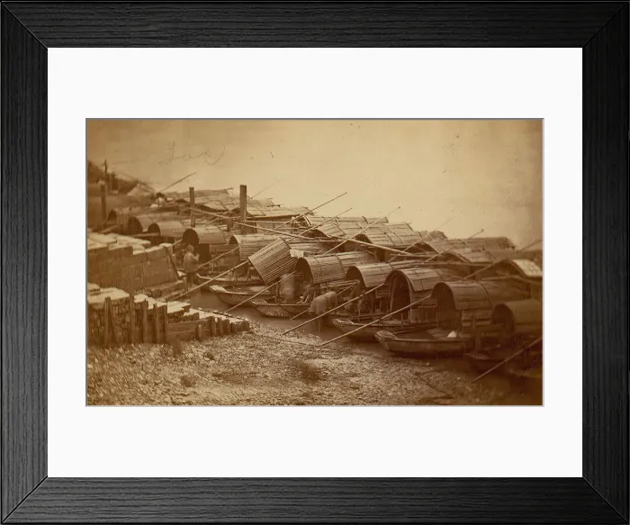 Framed Print : Boats Along Riverbank, 1870s. Creator: Unknown Framed Print : Boats Along Riverbank, 1870s. Creator: Unknown
