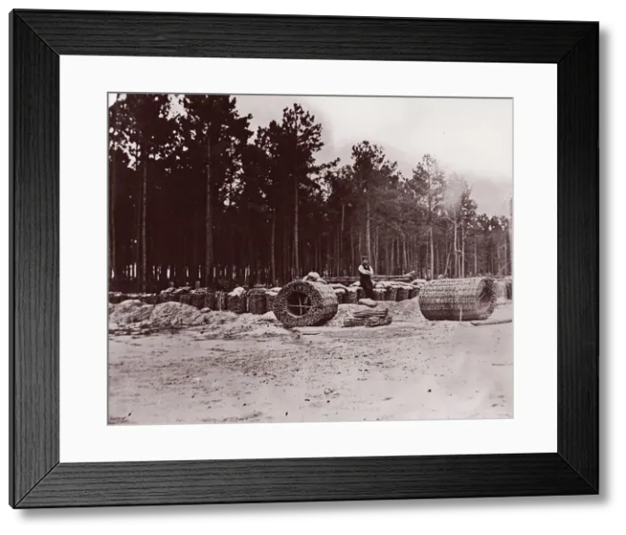 Framed Print : Gabions in Engineers Camp, Petersburg, 1864. Creator: Tim O Sullivan Framed Print : Gabions in Engineers Camp, Petersburg, 1864. Creator: Tim O Sullivan